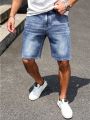 Men's Elastic Mid-Rise Five Quarter Jeans Loose Fit Casual Shorts for Daily Commute Comfortable Loose Leggings. 