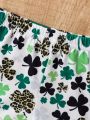 Girls' 2Pcs Green Clover Outfit: Graphic Tee + Flared Pants St. Patrick's Set. 