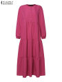 Autumn Muslim Abaya Long Dress ZANZEA Fashion Women Long Sleeve Solid Ruffles Sundress Robe Femme Eid Mubarek Islamic Clothing.