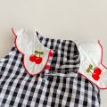 Korean-style summer baby girl cherry embroidered plaid sleeveless jumpsuit, baby girl comfortable and cute sleeveless jumpsuit w. 