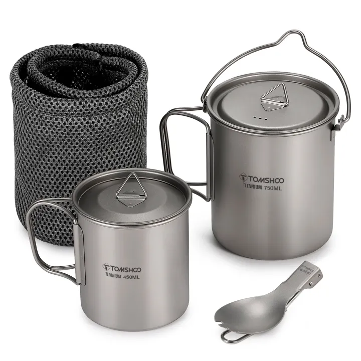Tomshoo%203%20PCS%20Titanium%20Cookware%20Set%20Ultralight%20750ml%20Pot%20450ml%20Water%20Cup%20Mug%20w%20Lid%20Folding%20Spork%20for%20Outdoor%20Camping%20Backpacking%20-%20Image%208