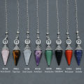 Natural Stone Crystal Reiki Pendulum Rose Quartz Amethysts Hexagonal Cone Shape Charm for Jewelry Making Necklace Accessories. 