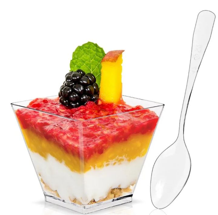 20%20X%202oz%20Square%20Mini%20Dessert%20Cups%20With%20Spoons,%20Clear%20Plastic%20Parfait%20Appetizer%20Cup%20for%20Tasting%20Party%20Desserts%20Appetizers%20-%20Image%207