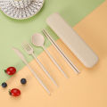 4Pcs/Set Portable Utensils With Box Healthy Eco-Friendly Wheat Straw Cutlery Reusable Chopstick Fork Knife Spoon Tableware Set.