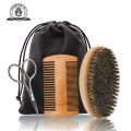 4pcs/set Hair Dough Beard Brush & Comb Scissors Set for Men Soft Boar Bristle Brush Bamboo Wide Tooth Comb Soften Your Beard. 