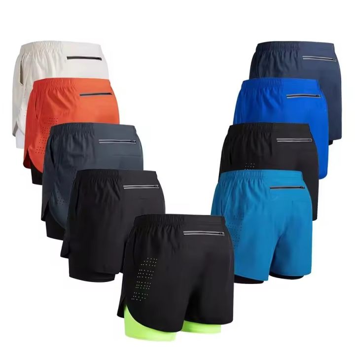 New Men's Running Double-Layer Shorts Quick-Drying Fitness 2-in-1 Shorts Men's Sports Workout Training Bodybuilding Shorts Male
