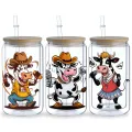 5 Sheets Funny Cow UV DTF Cup Holder 16 oz, DTF Cup Holder Transfer Glass, Waterproof Stickers, Friction Transfer Stickers. 