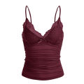 European American Style Y2K Lace V-Neck Bow Solid Color Suspender Spicy Girl Low Cut Vest Slim Fit Short Top Summer New.