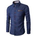 Mens Denim Shirts Long Sleeve Men Dress Shirt Fashion Slim Fit Style Navy Blue Jeans Male Shirt Longsleeve Shirt for Men. 