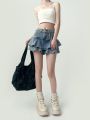 Spice Girls Denim Skirt Anti-Slip Double Denim Skirt Women's Stretch High-Waisted Slimming A-Line Cake Skirt.