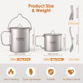 Tomshoo 3 PCS Titanium Cookware Set Ultralight 750ml Pot 450ml Water Cup Mug w Lid Folding Spork for Outdoor Camping Backpacking. 