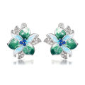 Huitan Green Blue Flower Earrings Women Inlay Sparkling Cubic Zirconia Fancy Anniversary  Newly Designed Flowers Ear Jewelry. 