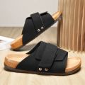 Cork Slippers Men Summer Beach Slides Suede Leather Womens Flat Sandals Fashionable Outdoor Male Mules Non Slip Babouche Femm. 