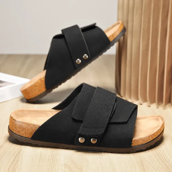 Cork%20Slippers%20Men%20Summer%20Beach%20Slides%20Suede%20Leather%20Womens%20Flat%20Sandals%20Fashionable%20Outdoor%20Male%20Mules%20Non%20Slip%20Babouche%20Femm%20-%20Image%204