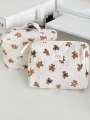 1 piece/set of striped bear quilted makeup bag, portable storage makeup bag, cute bear makeup bag, multifunctional makeup bag. 
