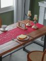 Red Lace Table Cloth Runner for Wedding Banquet Decorations, Christmas Party Table Decor, Red, 13 x 59 Inch.