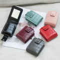 Mini Portable Lipstick Bag With Mirror,Minimalism Small Cosmetic Bag With Button, Crocodile Embossed Women's Makeup Storage Case.