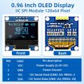 0.96 Inch OLED Display Module, 128x64 Pixel I2C SSD1306 Luminous OLED Screen Board Compatible with Arduino Raspberry Pi ESP32. 