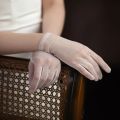 Korean Simple Short White Transparent Mesh Flower Pearl Wedding Dresses Gloves For Bride Evening Parties etiquette Accessories.