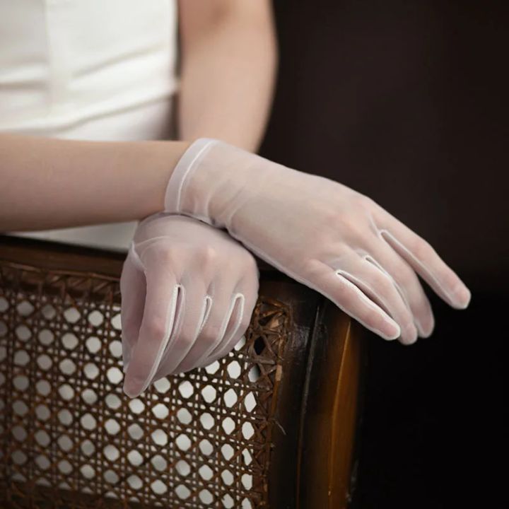 Korean%20Simple%20Short%20White%20Transparent%20Mesh%20Flower%20Pearl%20Wedding%20Dresses%20Gloves%20For%20Bride%20Evening%20Parties%20etiquette%20Accessories%20-%20Image%206