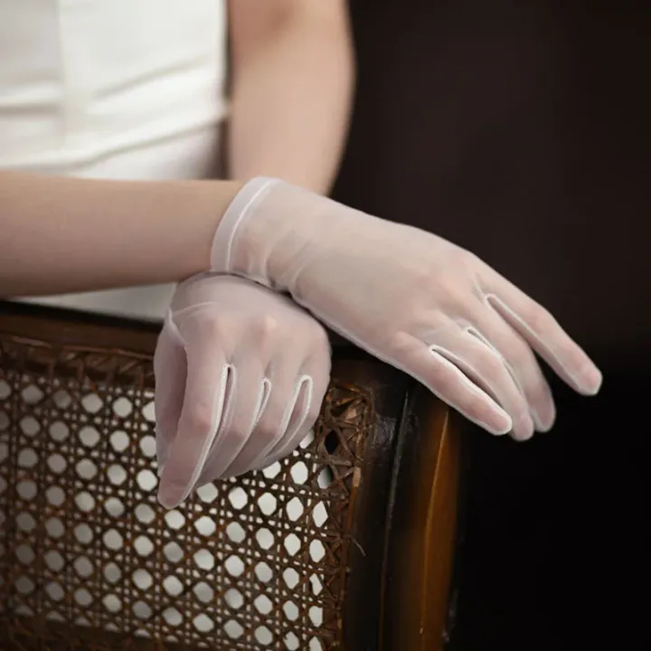 Korean%20Simple%20Short%20White%20Transparent%20Mesh%20Flower%20Pearl%20Wedding%20Dresses%20Gloves%20For%20Bride%20Evening%20Parties%20etiquette%20Accessories%20-%20Image%206