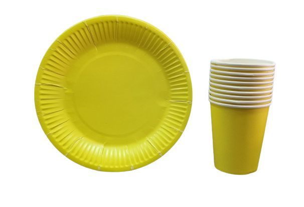 yellow colour 200ml cups & 7"plates each 10 pcs sets