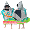1 Children's Beach Towel, Cartoon Beach Cape with Hat, Soft and Absorbent, Suitable for Family, Shower, Swimming and Beach. 