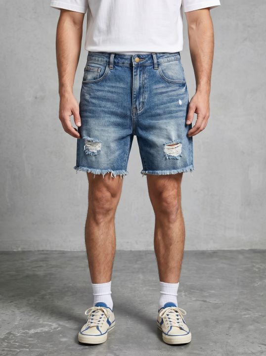 Men's%20Casual%20Spring/Summer%20Denim%20Shorts%20-%20Distressed%20Denim%20Shorts%20with%20Frayed%20Edges%20and%20Patchwork%20Details,%20Fashionable%20Street-St%20-%20Image%207