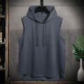 Cotton Sleeveless Hooded Gym Wear for Men - Comfortable, Ideal for Workouts. 