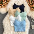 1pc Women Solid Color Camisole Ice Silk Tube Seamless Sports Tank Top Wireless Underwear Padded Bra Bralette Vest.