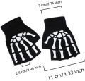 Halloween Skeleton Skull Half Finger Luminous  Fingerless Stretch Knitted Gloves Skull Fingerless Black Mitten. 