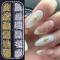 12 Grids Gold Silver Stars Nail Charm 3D Metal Rivet Star Nail Art Decoration Y2K Punk Style Manicure Accessories Nail Supplies. 