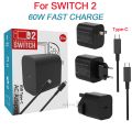 60W AC Adapter EU/US/UK Plug Fast Charger Compatible with NS Switch 2 / Steam Deck Accessories USB Type C Charger Power Supply. 