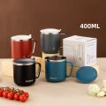 304 Stainless Steel Coffee Mugs Portable Cups Heat Insulation Anti-fall Thermos Mug Home with Cover and Handle 400ml Mug. 