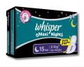 Whisper Maxi Nights Wings Sanitary Pads - XL 317mm (15 Pads). 