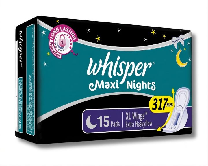 Whisper Maxi Nights Wings Sanitary Pads - XL 317mm (15 Pads)