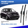 LHD Front Rear Windshield Wiper Blade For Nissan Micra March K12 K13 K14 2002-2023 Windscreen Accessories 2002 2007 2010 2015.