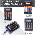 POWERKAN ALL4 AA/AAA 4-slot Small Convenient Battery Charger for 1.2V  Hi-MH& 1.5V/3.7VLi-ion With LCD Screen. 