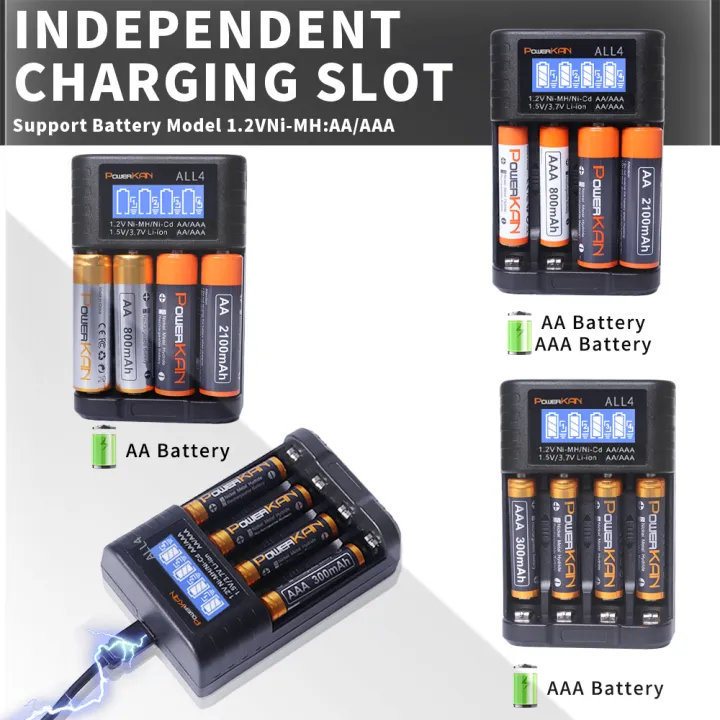 POWERKAN%20ALL4%20AA/AAA%204-slot%20Small%20Convenient%20Battery%20Charger%20for%201.2V%20%20Hi-MH&%201.5V/3.7VLi-ion%20With%20LCD%20Screen%20-%20Image%202