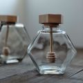 Hexagonal Glass Honey Bottle Wooden Stirring Rod Honey Packaging Bottle 220ML/380ML Small Honey Bottle Container Honey Jar. 