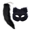 Therian Mask and Tail Set Halloween Cosplays Costume Accessorie Cats Mask Tail Half Face Faux Furs Foxes Tail Cats Mask. 