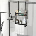 1pc Over The Door Shower Caddy, Bathroom Storage Rack, Bathroom Hanging Shelf, Double Layer Shower Shelf, Bathroom Caddy Organiz.