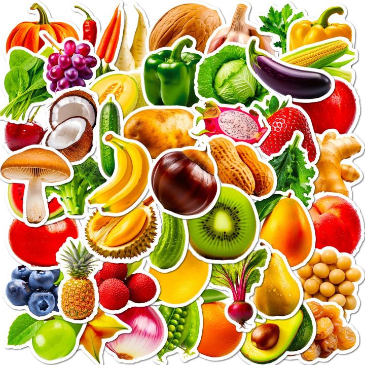 50Pcs Fruit and Vegetable Stickers Children's Educational Objects Fruit ...