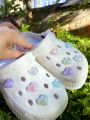 10pcs Set Heart Shaped Shoe Decoration With Hole, Detachable Flower Garden Shoe DIY Decorative Buckle.
