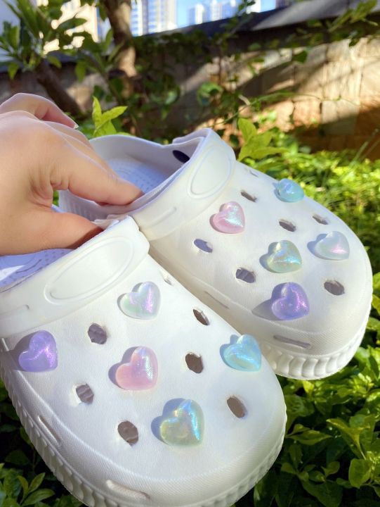 10pcs Set Heart Shaped Shoe Decoration With Hole, Detachable Flower Garden Shoe DIY Decorative Buckle