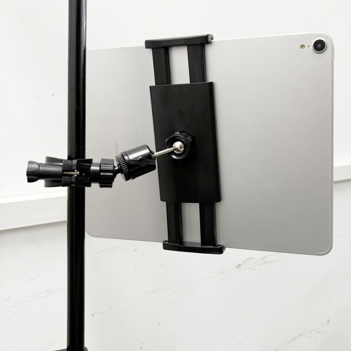 4.7-13.5" Tablet and Smartphones holder for Microphone Stand with 360-Degree Rotable Swivel Mount for Music Sheet Live Streaming