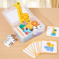 Wooden Animal Stacking Block Game Shape Matching Puzzle Balance Toy Montessori Fine Motor Training Educational Toys For Children.