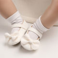 Solid color PU leather girl princess bow flat shoes with anti slip  sole walking 0-18M newborn baby dress shoes. 