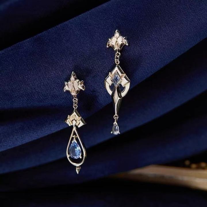 Genshin Impact Furina De Fontaine Cosplay Earrings Women Focalors Ear Clip Fashion Eardrop Jewelry Accessorie