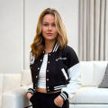 Contrast Sleeve Varsity Bomber Jacket Crop Fit Fashion Outerwear for Women and Teens. 